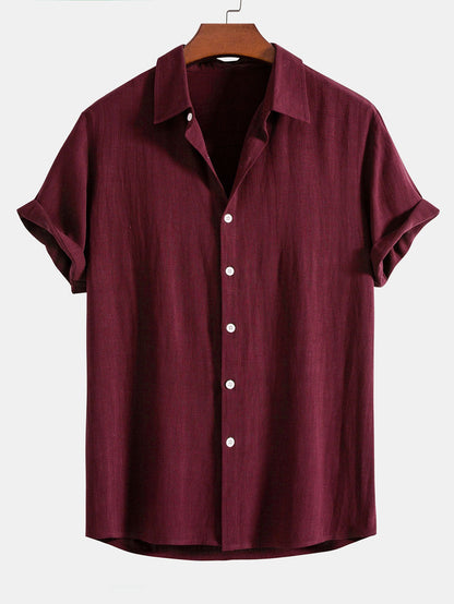Linen Rayon Blend Button Up Shirt & Stripe Straight Leg Linen Pants