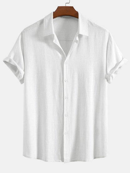 Linen Rayon Blend Button Up Shirt & Stripe Straight Leg Linen Pants