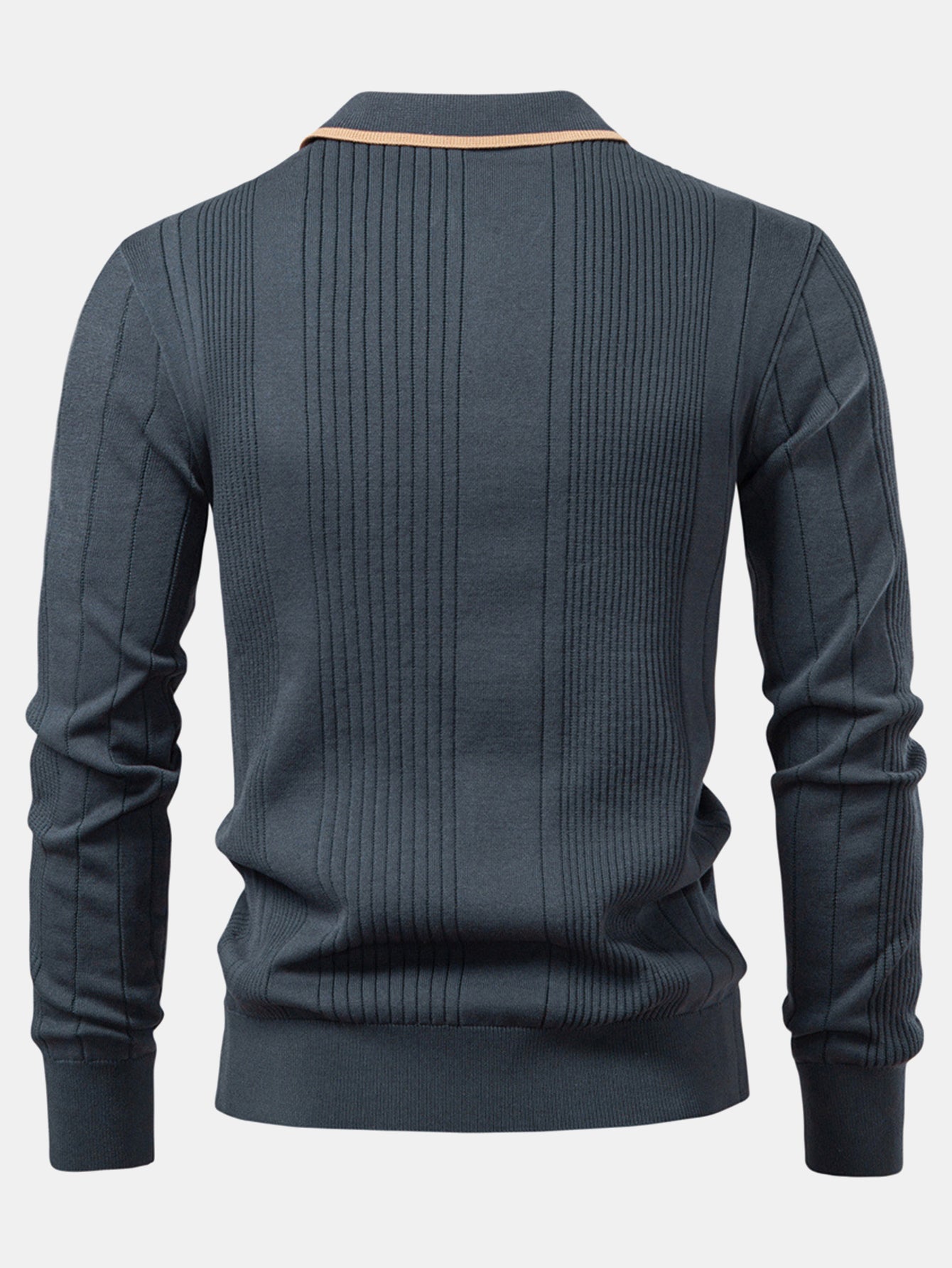 Camisa Polo Jacquard Listrada de Malha com Mangas Longas & Calças Ajustadas de Corte Afunilado