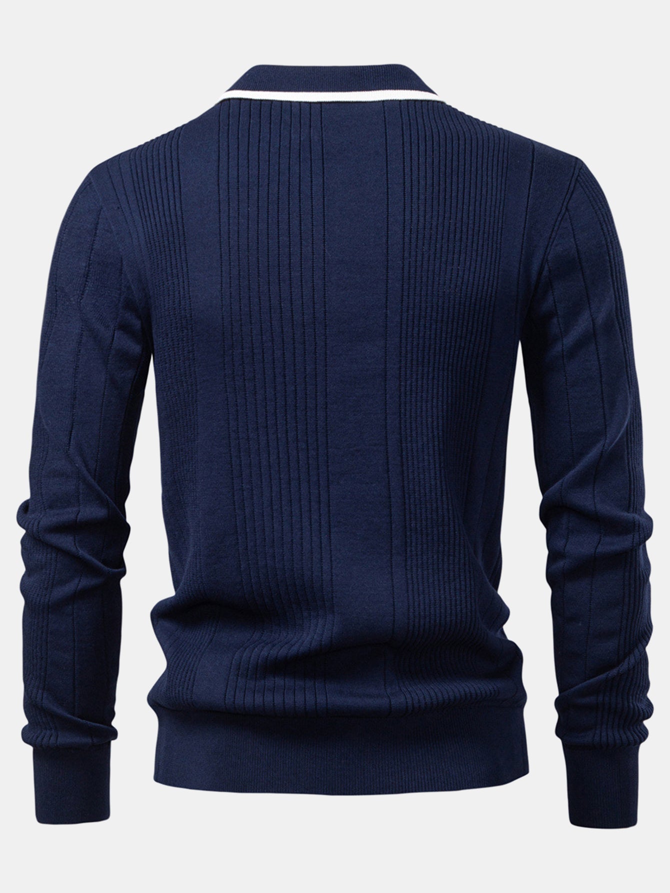 Camisa Polo Jacquard Listrada de Malha com Mangas Longas & Calças Ajustadas de Corte Afunilado