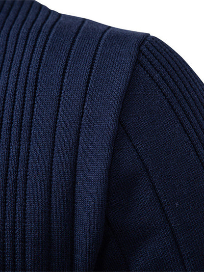 Camisa Polo Jacquard Listrada de Malha com Mangas Longas & Calças Ajustadas de Corte Afunilado