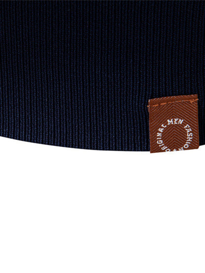 Camisa Polo Jacquard Listrada de Malha com Mangas Longas & Calças Ajustadas de Corte Afunilado