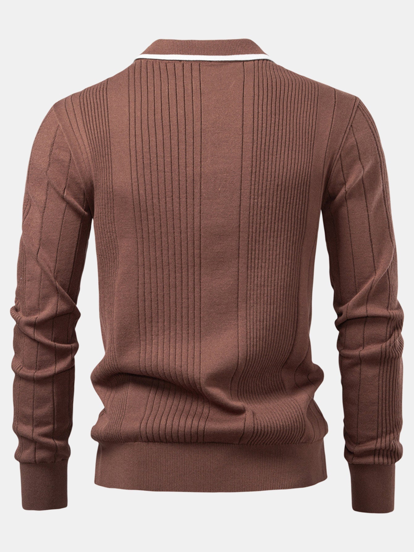 Camisa Polo Jacquard Listrada de Malha com Mangas Longas & Calças Ajustadas de Corte Afunilado