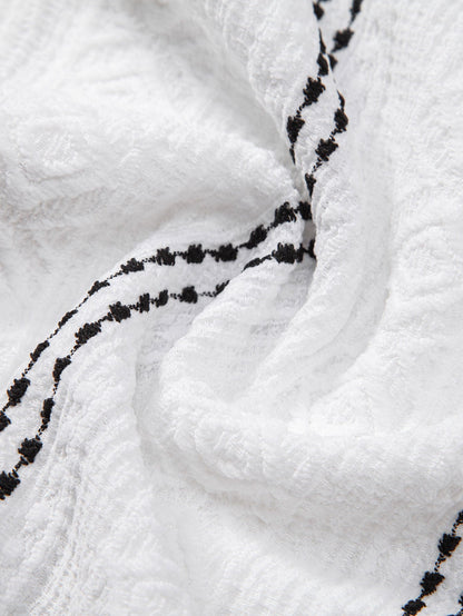 Geometric Striped Jacquard Button Up Shirt & Crinkle Textured Straight Leg Pants