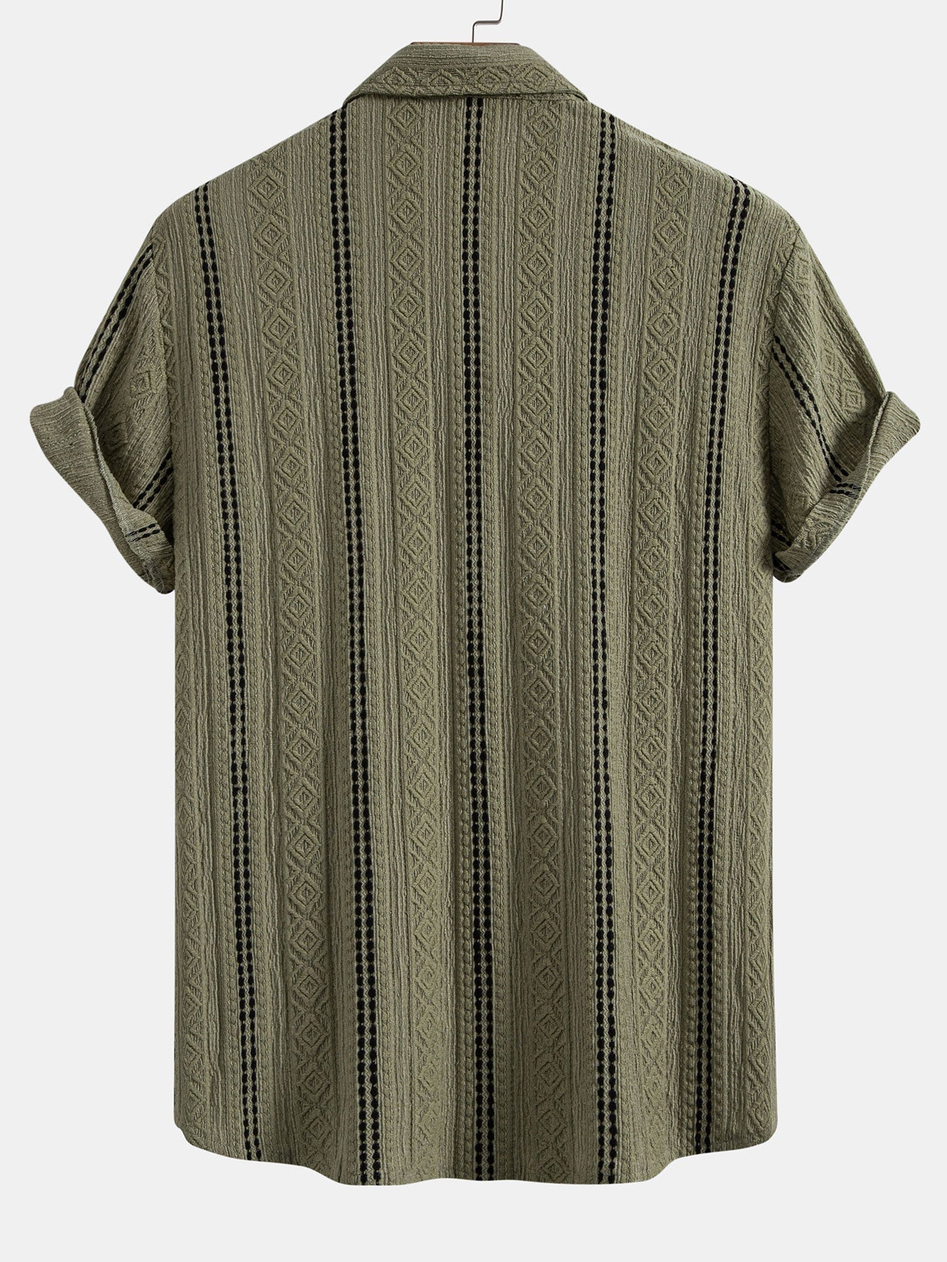 Geometric Striped Jacquard Button Up Shirt & Straight Leg Linen Pants