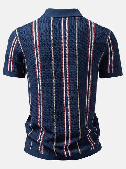 Stripe Crochet Button Up Shirt & Straight Leg Linen Pants