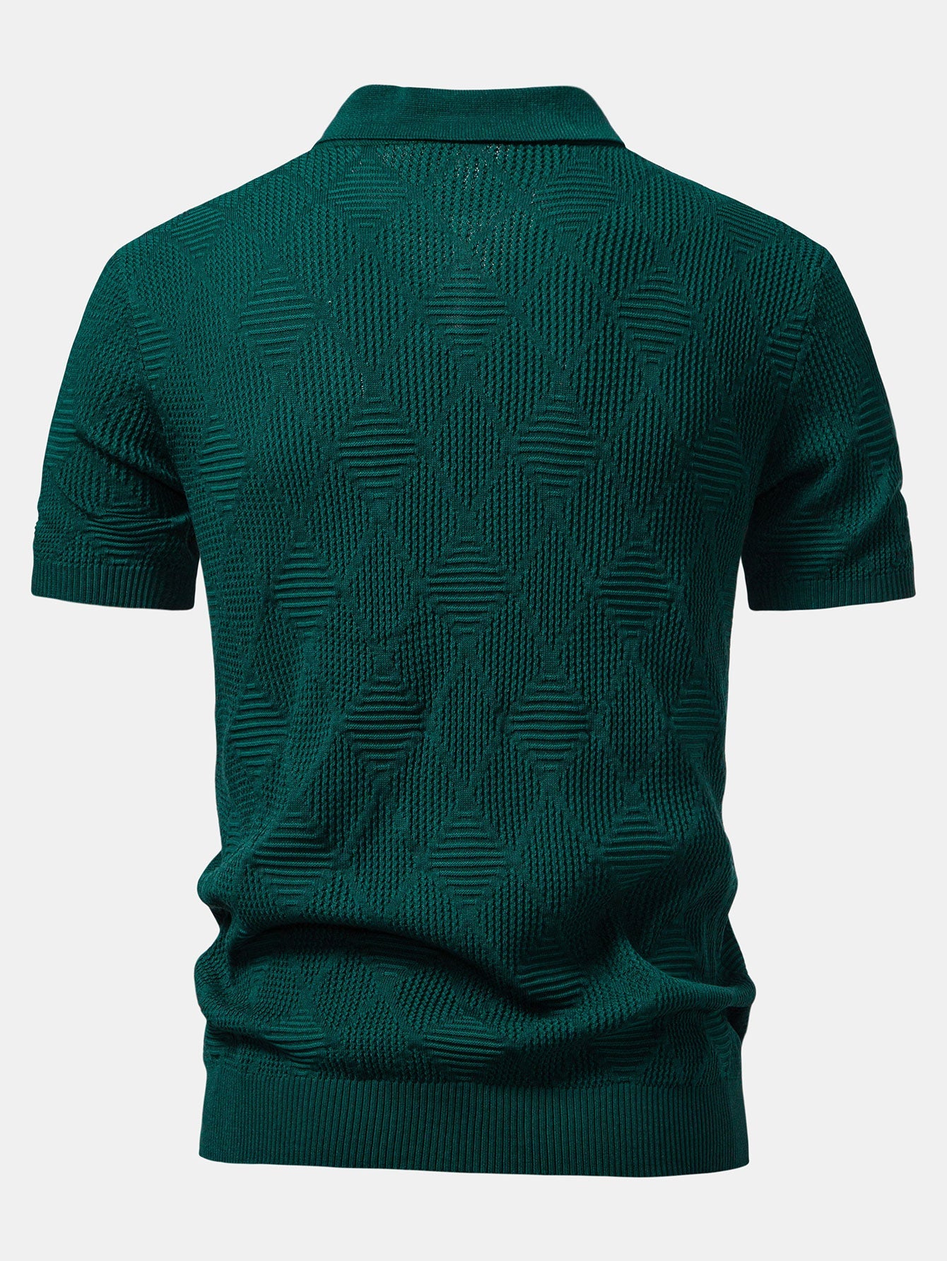 Rhombus Textured Zip Up Knitted Polo Shirt & Slim Fit Tapered Trousers