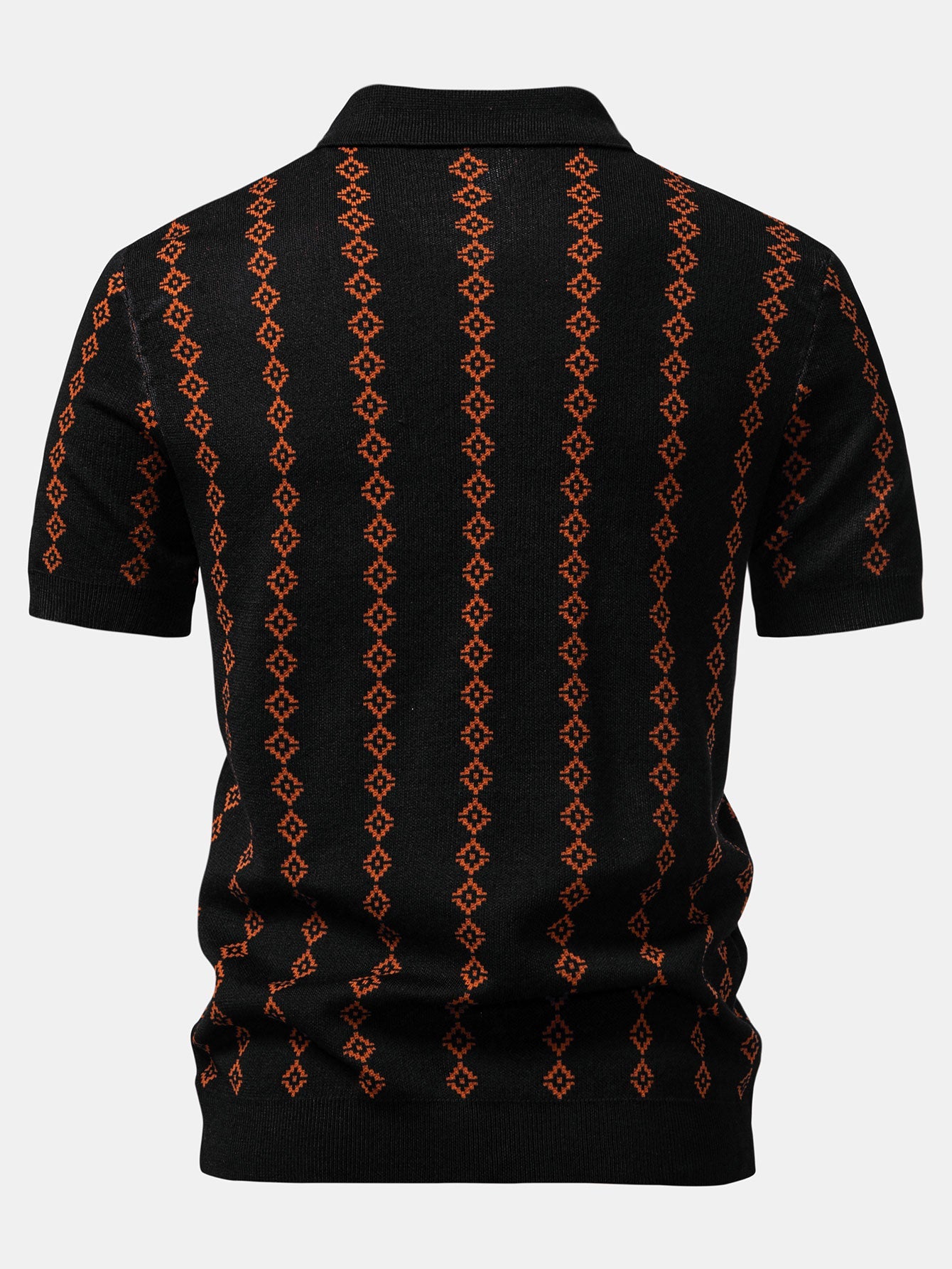 Camisa Polo de Tricô Geométrico com Decote em V e Calças Slim Fit Afuniladas