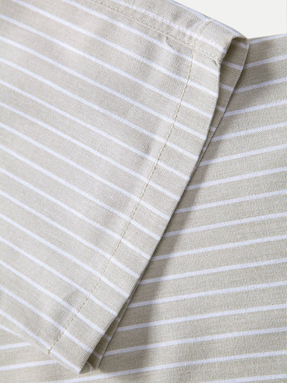 Linen Rayon Blend Button Up Shirt & Stripe Straight Leg Linen Pants