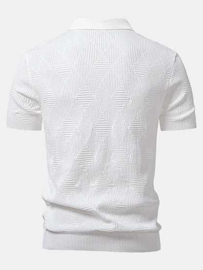 Rhombus Textured Zip Up Knitted Polo Shirt & Slim Fit Tapered Trousers