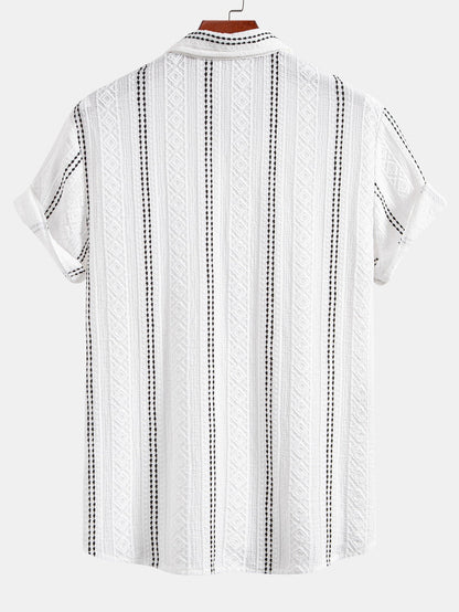 Geometric Striped Jacquard Button Up Shirt & Straight Leg Linen Pants