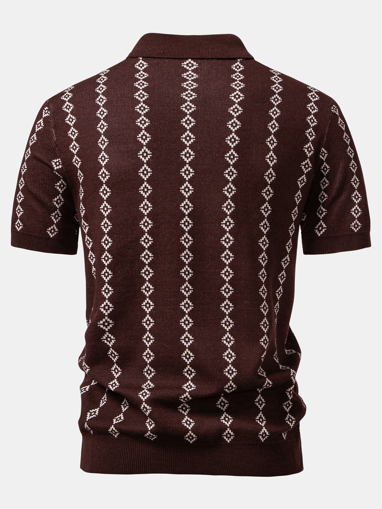 Camisa Polo de Tricô Geométrico com Decote em V e Calças Slim Fit Afuniladas