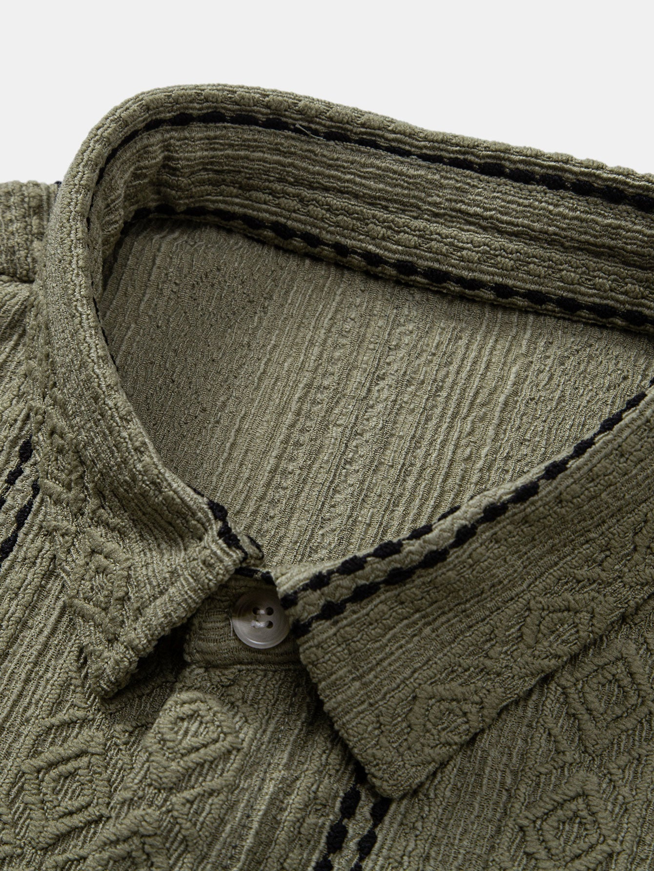 Geometric Striped Jacquard Button Up Shirt & Straight Leg Linen Pants