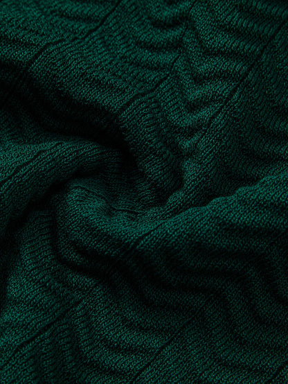 Texture Contrast Knitted V Neck Polo Shirt & Straight Leg Ribbed Pants