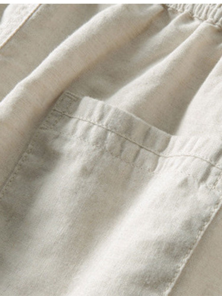 Short Sleeve Knitted Waffle Cuban Shirt & Straight Leg Linen Pants