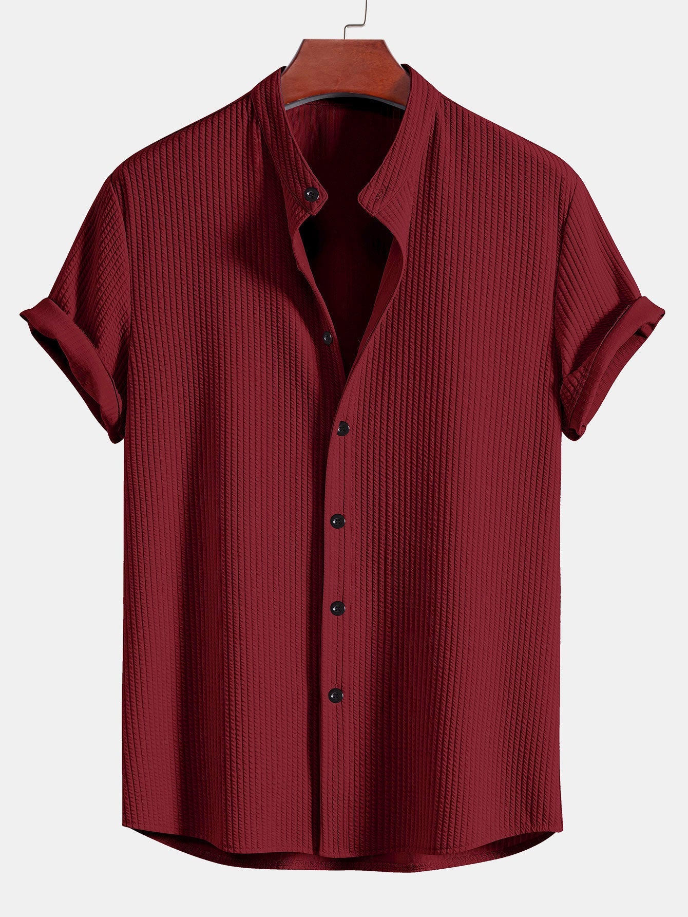 Muscle Fit Ribbed Stand Collar Shirt & Elastic Waist Straight Leg Trousers