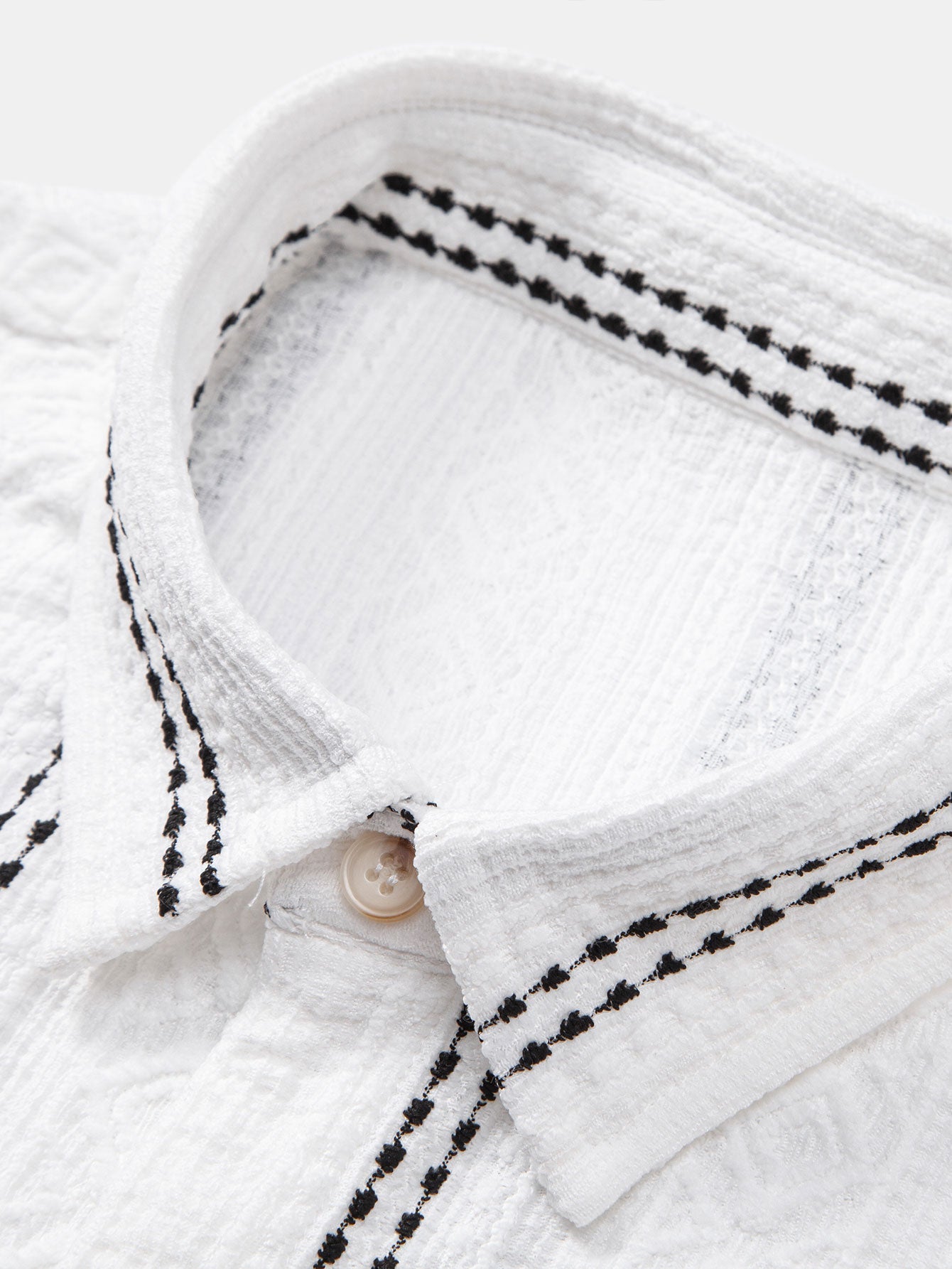 Geometric Striped Jacquard Button Up Shirt & Straight Leg Linen Pants