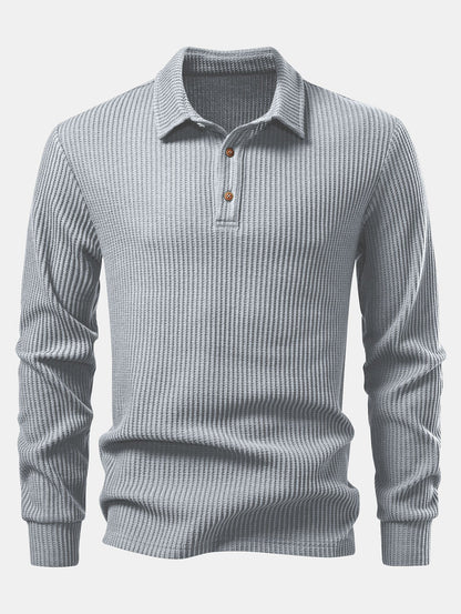 Long Sleeved Knitted Waffle Polo Shirt & Drawstring Knitted Waffle Pants