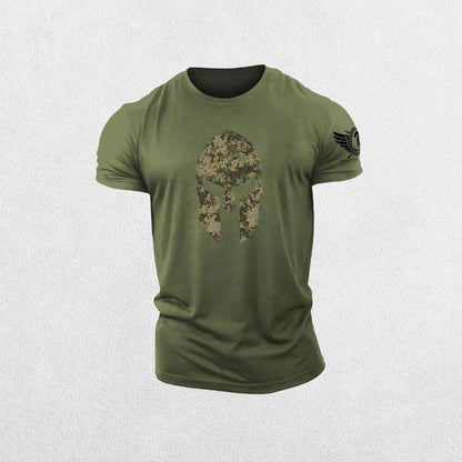 GPW 3D Printed Spartan Helmet Gym T-Shirt - Hex Camo Tough Guy Tee