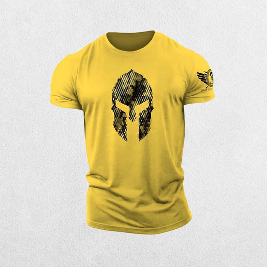GPW 3D Printed Spartan Helmet Gym T-Shirt - Hex Camo Tough Guy Tee