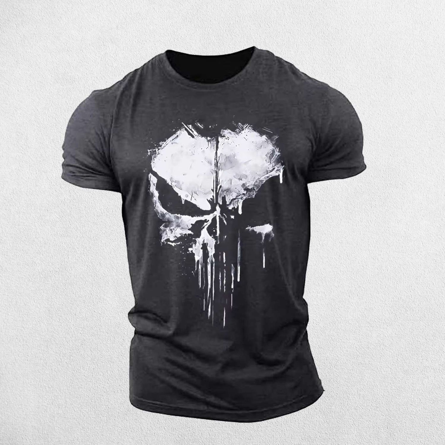 Men's Stylish O-Neck Short Sleeve Gym T-shirt with 3D Punisher Skull Print Design