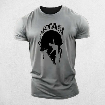 Vintage Spartan Print Men's Fitness T-Shirt - Breathable Cotton Blend