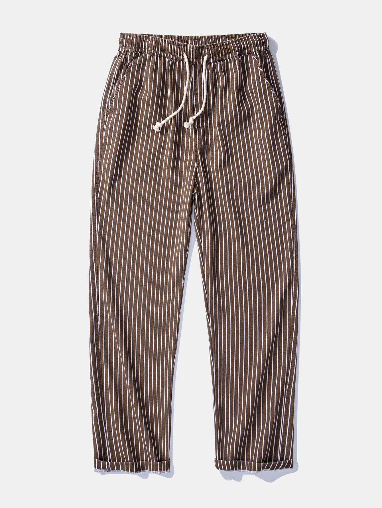 Linen Rayon Blend Button Up Shirt & Stripe Straight Leg Linen Pants