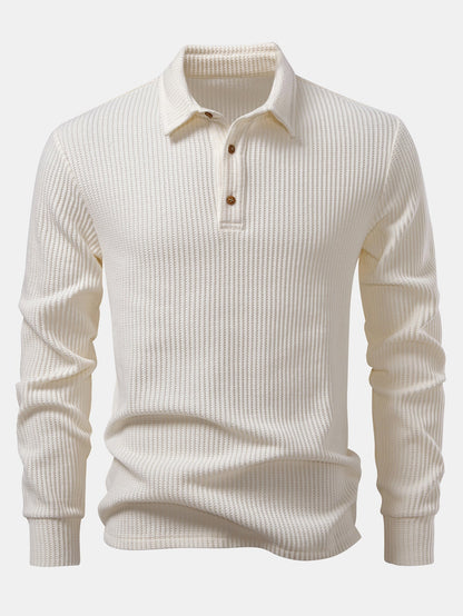 Long Sleeved Knitted Waffle Polo Shirt & Drawstring Knitted Waffle Pants