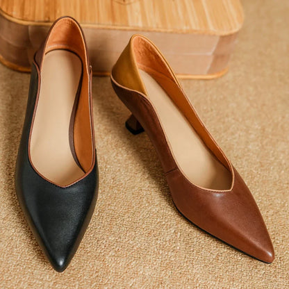 Elena Leather Heeled Pumps – Women’s Pointed Toe Two-Tone Shoes