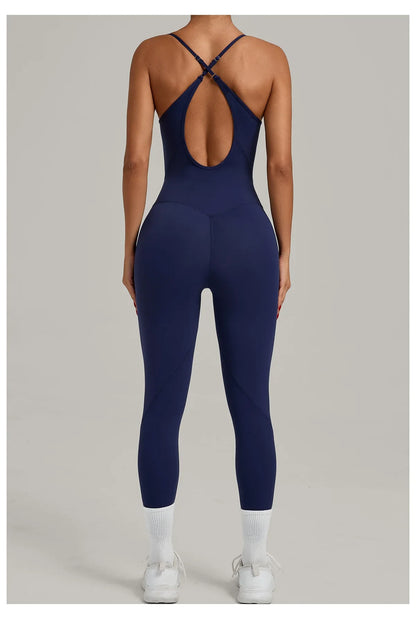 Fitness Jumpsuit Women Tracksuit Sports Playsuit Running One Piece Yoga Suit Scrunch Backless Set Rompers Gym Clothes