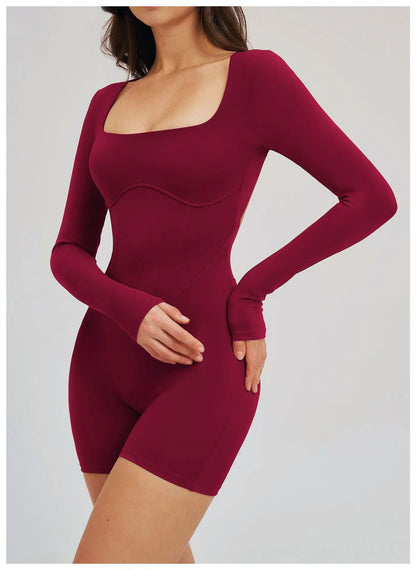Women Bodysuits Gym Rompers Push Up Workout Clothes Backless Scrunch Fitness Sports Yoga Bodysuit Short Sleeves Fitness Jumpsuit
