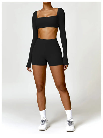 Women Tracksuit Yoga Set 2PCS Sportswear Workout Clothes Athletic Wear Gym Legging Fitness Bra Crop Top Long Sleeve Sports Suits