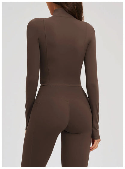 Yoga Long Sleeve Zipper Jacket Women Crop Tops T-shirts Solid Sports Top Running Shirts Sexy Quick Dry Fitness Gym Sport Wear