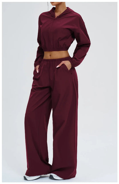 2 Piece Yoga Set Women's Sports Sun Protection Set Zipper Windproof Hooded Sun Protection Leisure Set Outdoor Sports Cycling Set