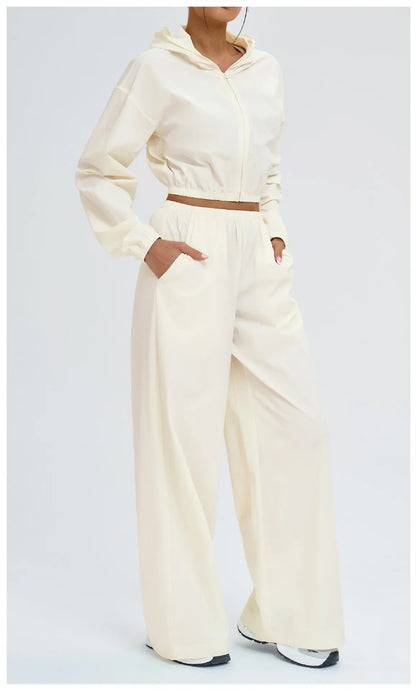 2 Piece Yoga Set Women's Sports Sun Protection Set Zipper Windproof Hooded Sun Protection Leisure Set Outdoor Sports Cycling Set