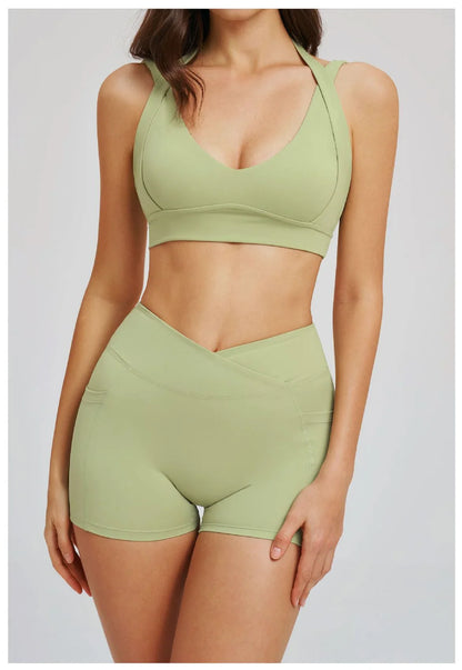 Sports Set 2 Pieces Shorts Gym Exercise Clothes Women's Yoga Suit Fitness Outfits Short Underwear Training Workout Tracksuit