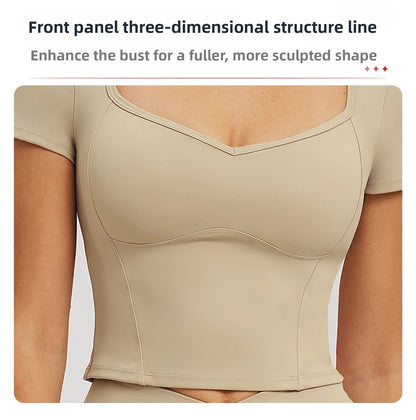 Sports T-shirt Women Fitness Top Yoga Short Sleeves Dance Clothes High Elastic Running Shirts Gym Push Up Workout Top Tee