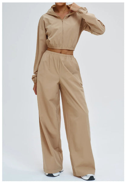 2 Piece Yoga Set Women's Sports Sun Protection Set Zipper Windproof Hooded Sun Protection Leisure Set Outdoor Sports Cycling Set