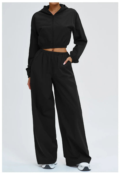 2 Piece Yoga Set Women's Sports Sun Protection Set Zipper Windproof Hooded Sun Protection Leisure Set Outdoor Sports Cycling Set