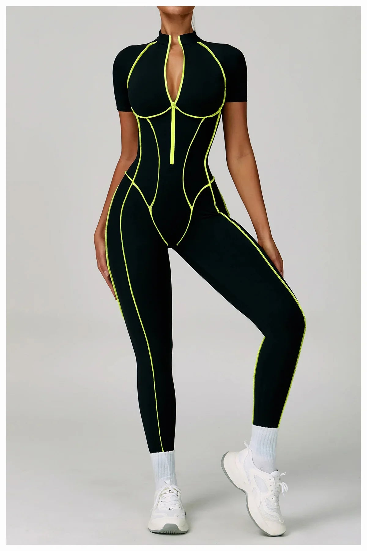 Gym Set Women Training Yoga Suit Sportswear Women Short Sleeves Sports Jumpsuit Fitness Rompers Zipper Push Up Workout Bodysuits