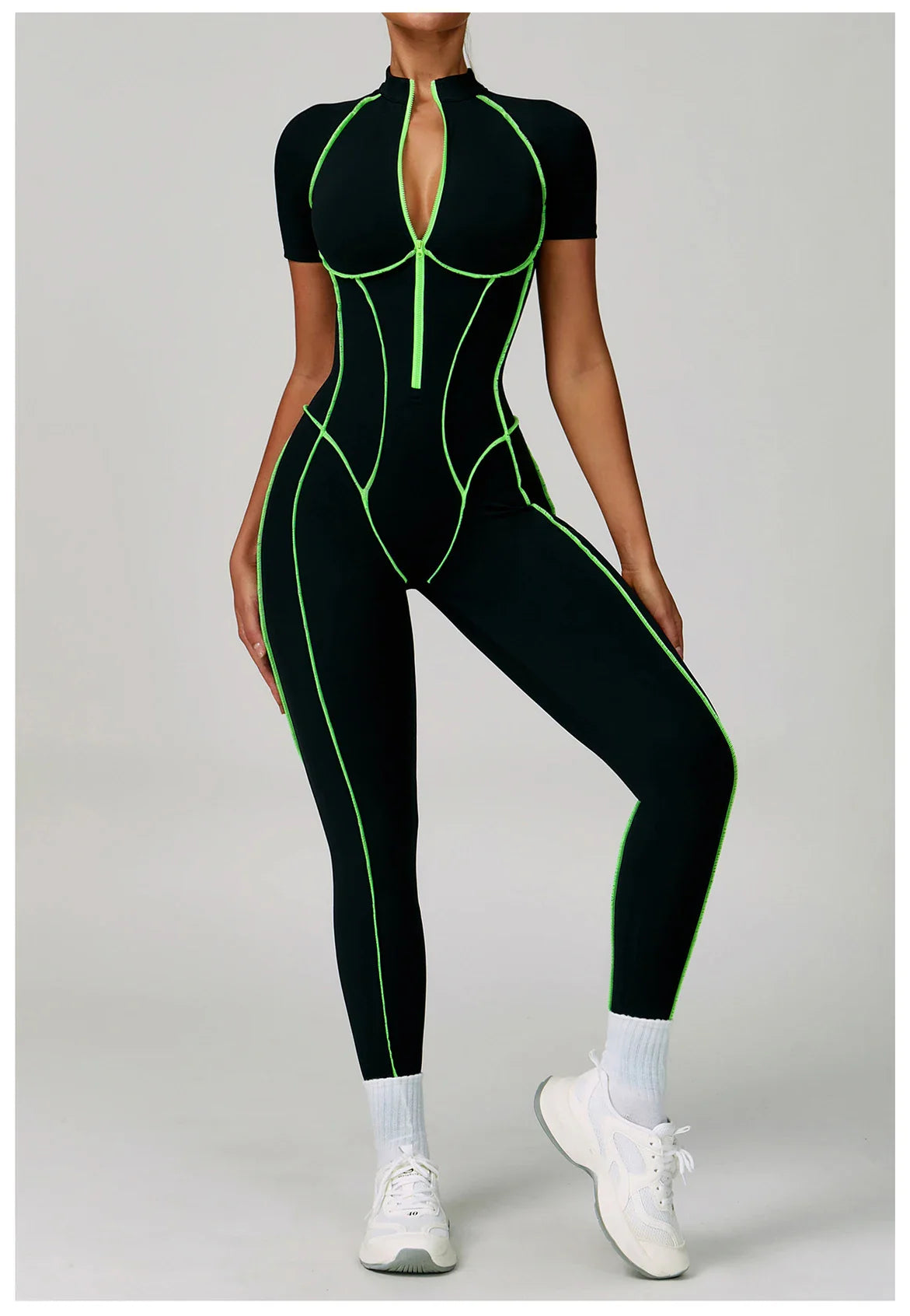Gym Set Women Training Yoga Suit Sportswear Women Short Sleeves Sports Jumpsuit Fitness Rompers Zipper Push Up Workout Bodysuits