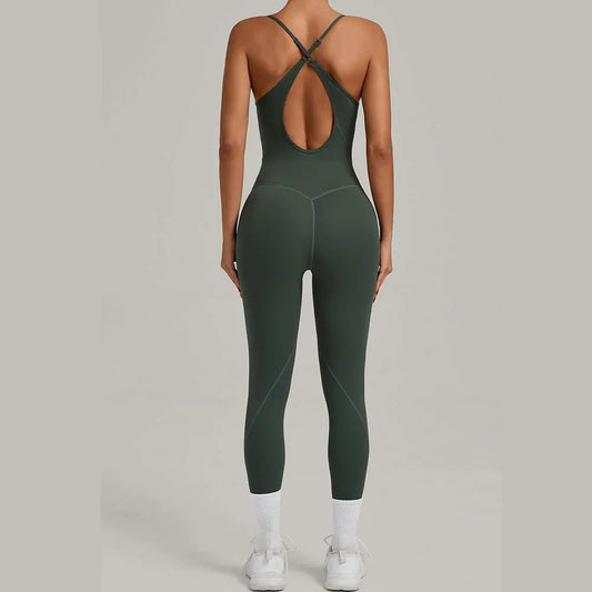 Fitness Jumpsuit Women Tracksuit Sports Playsuit Running One Piece Yoga Suit Scrunch Backless Set Rompers Gym Clothes