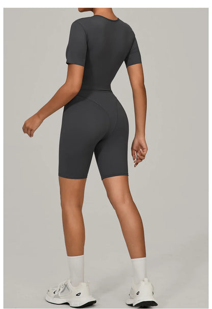 Summer Jumpsuits Short Sleeve Yoga Bodysuit Women Yoga Set Gym Tracksuit Push-up Rompers Workout Clothes Dance Fitness Bodysuit
