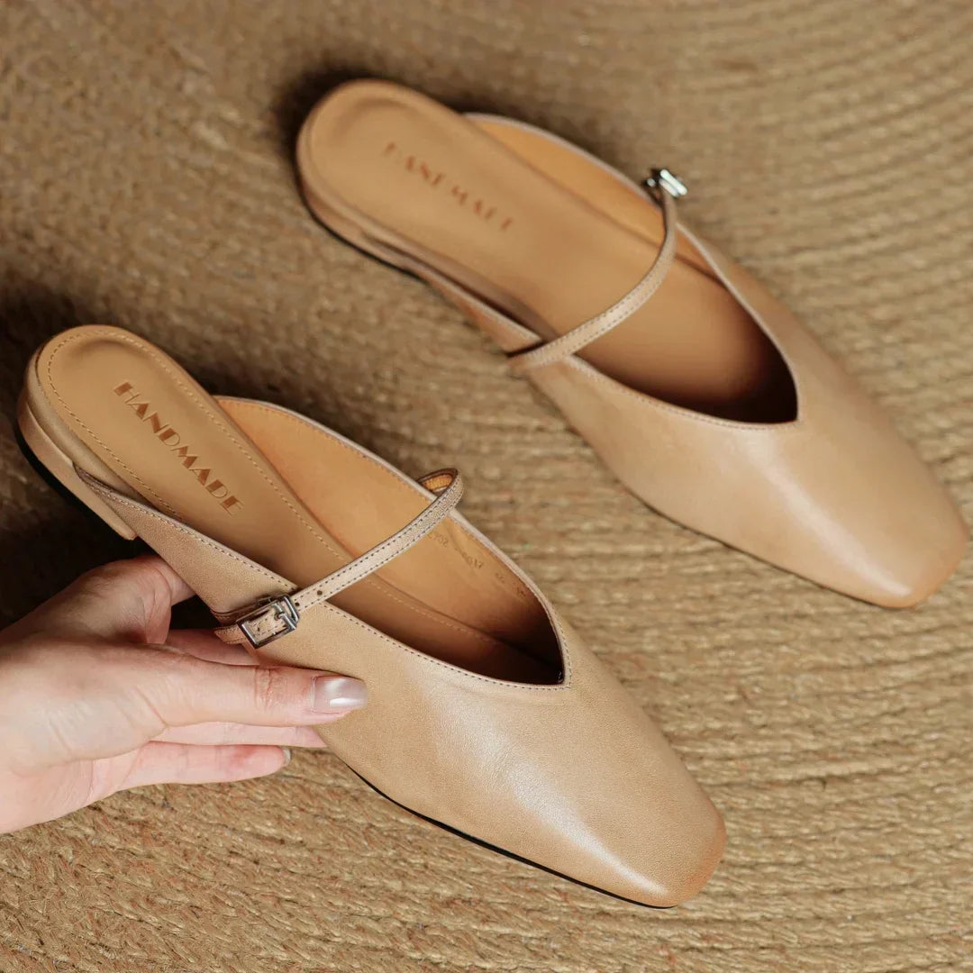 Elena Genuine Leather Square-Toe Mules