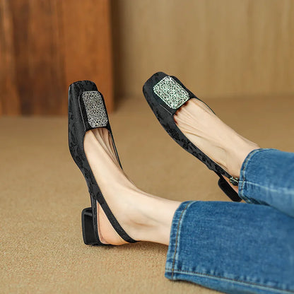 Elina Comfort Square-Toe Sandals - Women's Embroidered Low Heel