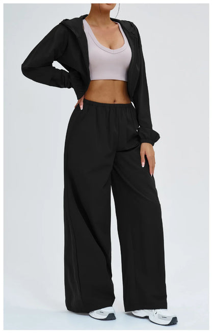 2 Piece Yoga Set Women's Sports Sun Protection Set Zipper Windproof Hooded Sun Protection Leisure Set Outdoor Sports Cycling Set