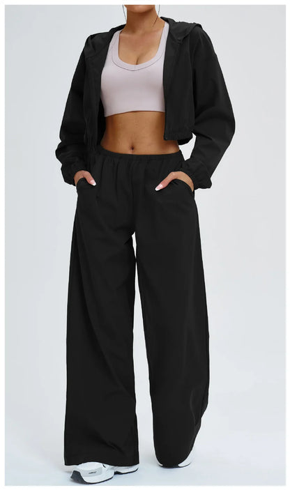 2 Piece Yoga Set Women's Sports Sun Protection Set Zipper Windproof Hooded Sun Protection Leisure Set Outdoor Sports Cycling Set