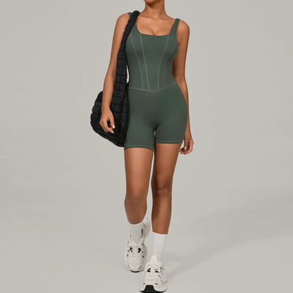 Women's Tracksuit Backless Workout Rompers Top Bodycon One Piece Halter Sleeveless Bodysuit Short Jumpsuits Push Up Sportswear