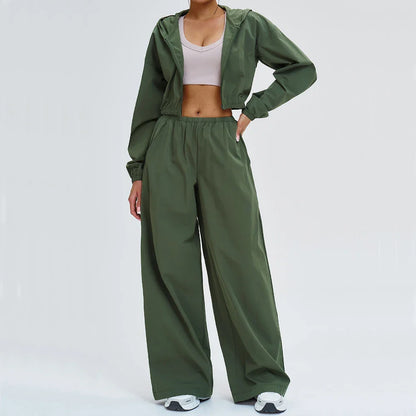 2 Piece Yoga Set Women's Sports Sun Protection Set Zipper Windproof Hooded Sun Protection Leisure Set Outdoor Sports Cycling Set