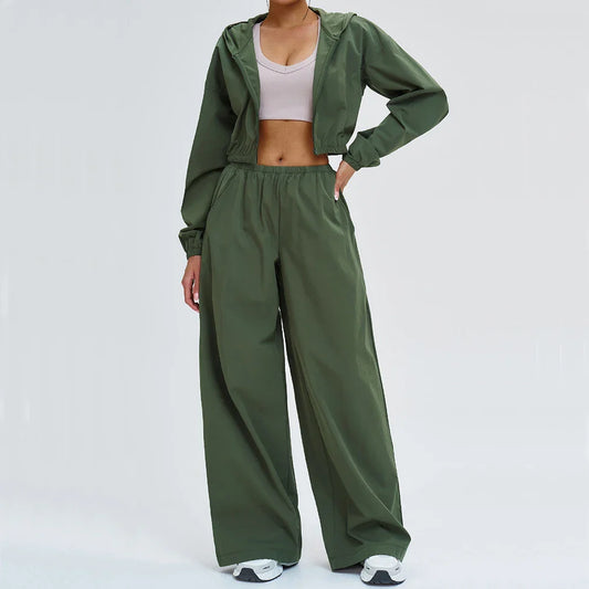 2 Piece Yoga Set Women's Sports Sun Protection Set Zipper Windproof Hooded Sun Protection Leisure Set Outdoor Sports Cycling Set